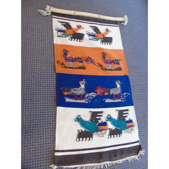 Vintage 1970’s Guatemala Handmade Hand Woven Wool Wall Hanging Sugar Cane Strip - Picture 5 of 10